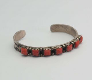Native American Navajo Sterling Silver And Coral Cuff Bracelet By B.  Begay