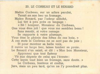 Fable Jean de La Fontaine le corbeau et le renard Raylambert IMAGE CARD CHROMO 2