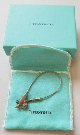 Tiffany & Co Sterling Silver Fishing Rod Fish Hook Key Ring Chain Box Pouch