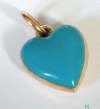 Antique Victorian 9ct Rose Gold Puffy Heart Charm Pendant Turquoise Enamel