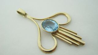 Vintage 9ct Gold Art Deco Style Pendant With Blue Glass Stone 3.  7 Grammes