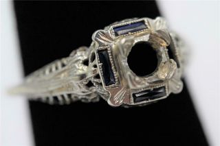 Art Deco 14k White Gold Filigree Sapphire Semi - Mount For.  40ct Diamond To Repair