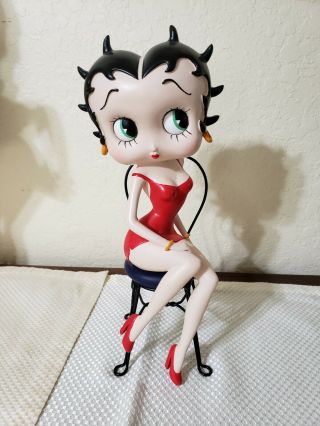 Extremely Rare Betty Boop In Red Dress Sitting On Black Metal Chair Figurine