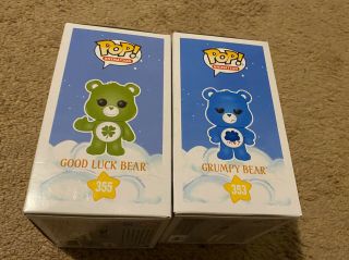 Funko Pop Care Bears FLOCKED BoxLunch GRUMPY BEAR & ECCC GOOD LUCK BEAR VAULTED 2
