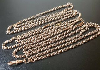 Antique Rolled Rose Gold Fancy Link Guard Muff Chain 55 "