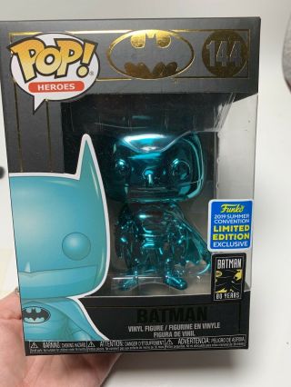Teal Chrome Batman Funko Pop Heroes Limited Edition 50 Year Anniversary Sdcc