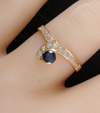 Sexy Estate 18k Yellow Gold Natural Blue Sapphire & Diamond Swirl Ring