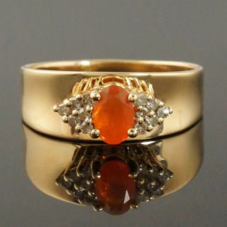 Solid 14k Yellow Gold, .  45 Ct Mexican Fire Opal & Diamond Lady 
