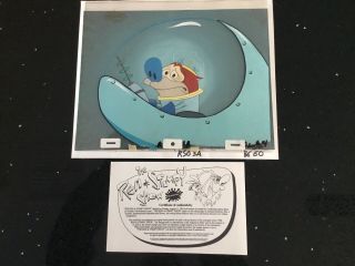 Ren And Stimpy Hand Painted Animation Cel With,  ‘space Stimpy’,  Very Rare