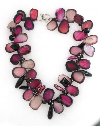 Amy Kahn Russell Akr Fuchsia & Black Sterling Silver 19 " Toggle Necklace