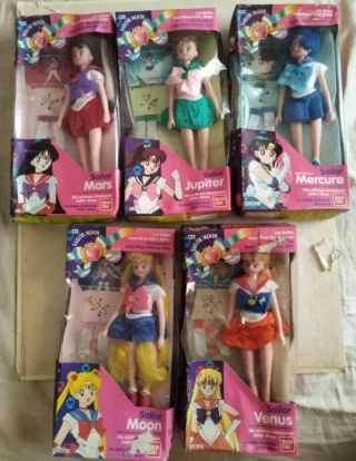 Vintage Sailor Moon,  Mercure,  Mars,  Jupiter,  Venus 5 Dolls Bandai 1992