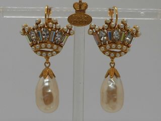 Askew London Crown And Pearl Drop Earrings