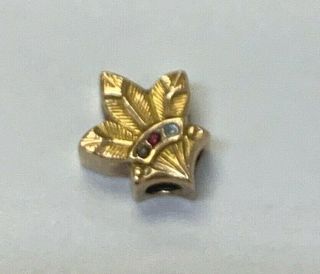 Victorian 3 Feather Solid 14k Yellow Gold Pearl And Ruby Slide Charm