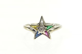 10k Retro Order Of The Eastern Star Diamond Ring Size 9.  75 White Gold 50