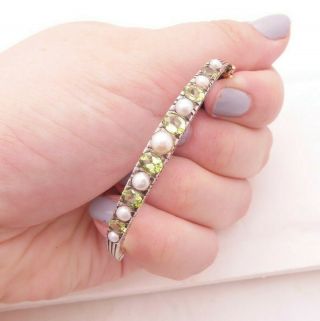 9ct Gold Silver Peridot Seed Pearl Bangle Victorian Style