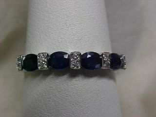 Estate 1.  00ctw Natural Deep Blue Sapphire & Diamond Band - Ring 14k White Gold S7