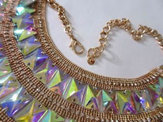 COURREGES Blinding AB Resin Crystal Encrusted Golden Mesh Necklace 3