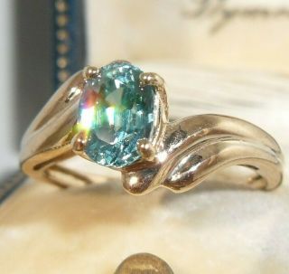 ✨superb Art Deco Style Solitaire Oval Cut Blue Zircon 9ct Gold Crossover Ring✨