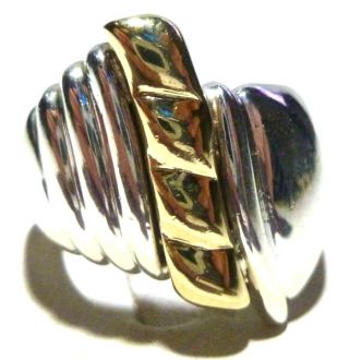 Designer " Ag " Modern Modernist Sterling Silver 18k Gold Womens Shield Ring Size9