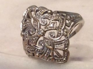 Art Deco 10 Karat White Gold And Diamond Ring