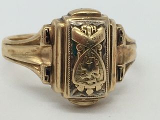 Vintage 1953 Art Deco 10 K Gold Cuquet High School Class Ring Size 6.  25