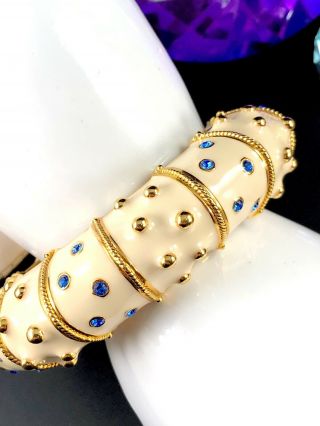 Jackie Kennedy Jbk Camrose Kross 24k Gp Cream Enamel Rhinestone Cuff Bracelet