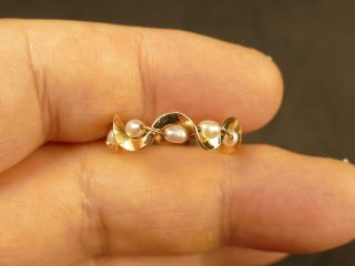 14k Yellow Gold Spiral Eternity Band Ring W/ Pearls 1.  7 Gms Mid Mod