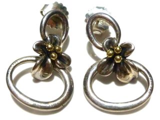 1 3/8 " Ann King Sterling Silver 18k Gold Flower Hoop Door Knocker Earrings