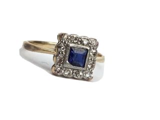 Art Deco 18ct Gold,  Diamond And Sapphire (ruby) Ring,  Size J.  1/2