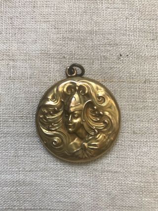 Victorian Art Nouveau Repousse Gold Fill Lady Goddess Athena Locket