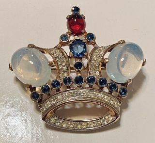 1944 Crown Trifari Moghul Colors Blue Red Brooch Alfred Philippe Book Piece