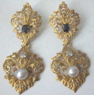 Vintage Gold Earrings With Diamonds,  Pearls And Sapphires