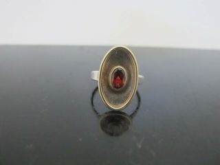 El Designs Ed Levin Sterling Silver 14k Yellow Gold & Amber Oval Modernist Ring
