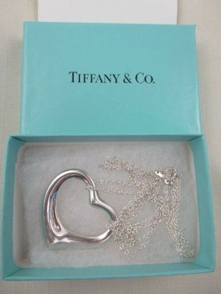 Tiffany & Co Sterling Silver 925 Large Open Heart Pendant 36mm 30 " Chain Peretti