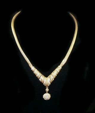Christian Dior By Henkel & Grosse 1967 Gold And Pavé Crystals Pendant Necklace