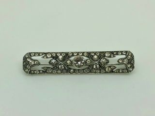 Gorgeous Rare Antique Art Deco Solid Silver Diamond Paste Geometric Long Brooch