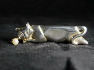 Tiffany & Co 925 Sterling Silver Cat Pin With Pearl