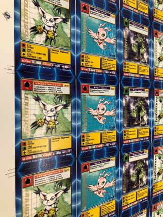 Uncut Digimon Game Cards Proof Sheet/poster - Marineangemon,  Gatomon,  Boltmon