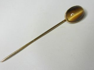 Antique Victorian 14K Yellow Gold Cat ' s Eye Cabochon Stickpin Stick Pin 2