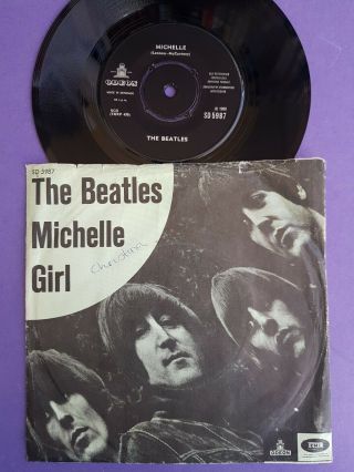 Denmark Beatles 7 " Vinyl 45 Girl Michelle 1966 Rubber Soul Lp Pic Sleeve Odeon