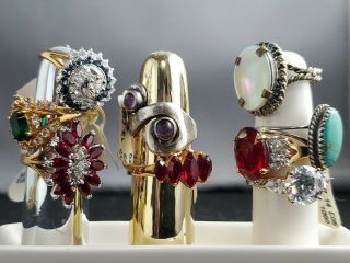 9 Vintage Sterling Silver And Gold Filled Rings