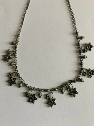 Pretty Antique Sterling Silver & Turquoise Set Necklace