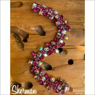 Sherman “butterfly” Bracelet 7.  5” Fuchsia,  Rose Ab