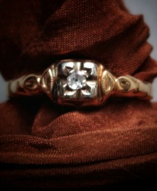 Antique Art Deco Diamond Two Tone Gold Wedding/engagement Ring