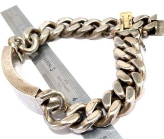 Vintage 925 Sterling Silver Id Bracelet 9ct Gold Clasp Scrap Wear 119.  09gms,