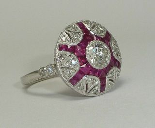 2.  85 Ct Antique Art Deco Round Cut & Ruby Engagement Ring 925 Sterling Silver