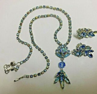 Vintage Sherman Blue Rhinestone Necklace & Earrings