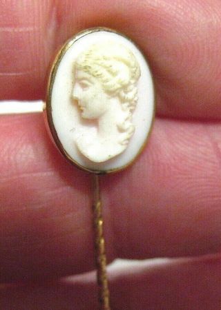 Victorian 14k Gold Cameo Stick Pin Angel Skin Coral 1.  3 Grams