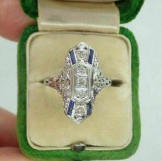 Vintage Victorian Ring Engagement Wedding Ring 1.  5ct Diamond 14k White Gold Over