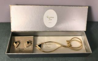 Vintage Christian Dior Earring & Necklace Gold Tone Costume Set